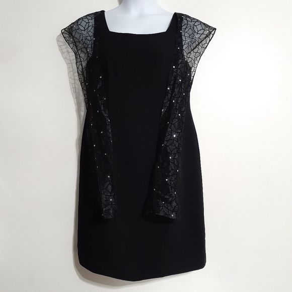 SL Fashions Black Formal Mini Dress w/Attached Scarf 14 GUC - Picture 10 of 11